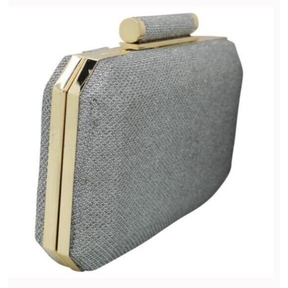 INC International Concepts Lindsayy XX lurex metallic clutch shoulder bag SILVER - Picture 4 of 14